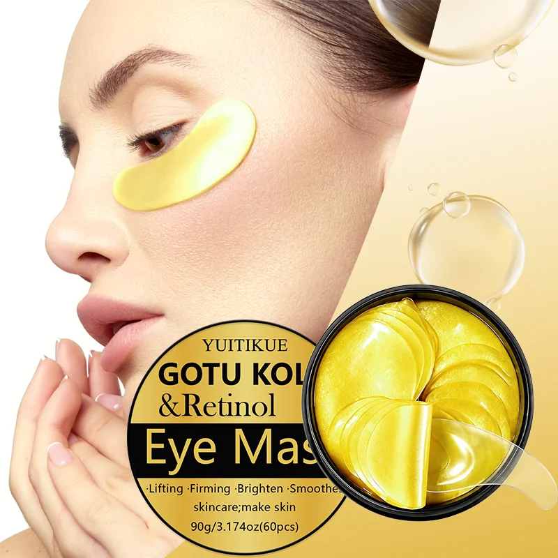 Firming Lifting Golden Eye Mask 60Pcs YUITIKUE Gotu Kola Retinol Formula Brightening Smoothing Under Eye Hydrating Patches