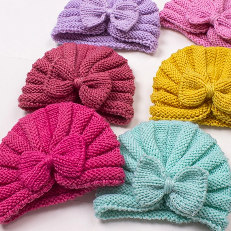 Baby Turban Hat Beanie Hat Winter Autumn Bow Knot Cap for Girls 0-24M Breathable Headdress Highly Stretchy Universal Hat