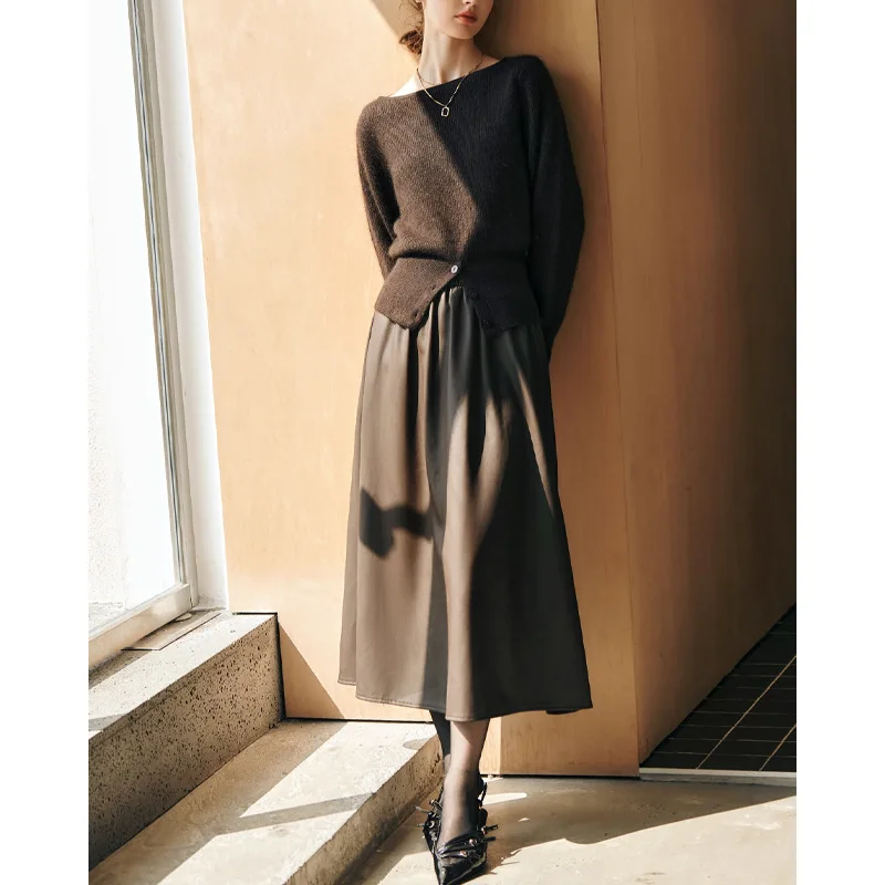 2025 スリットヘム ウエストシェイプ オーバーヘッド ポリエステル繊維 カジュアルスタイル フレンチスタイル ワンショルダー レディースニットウェア 秋