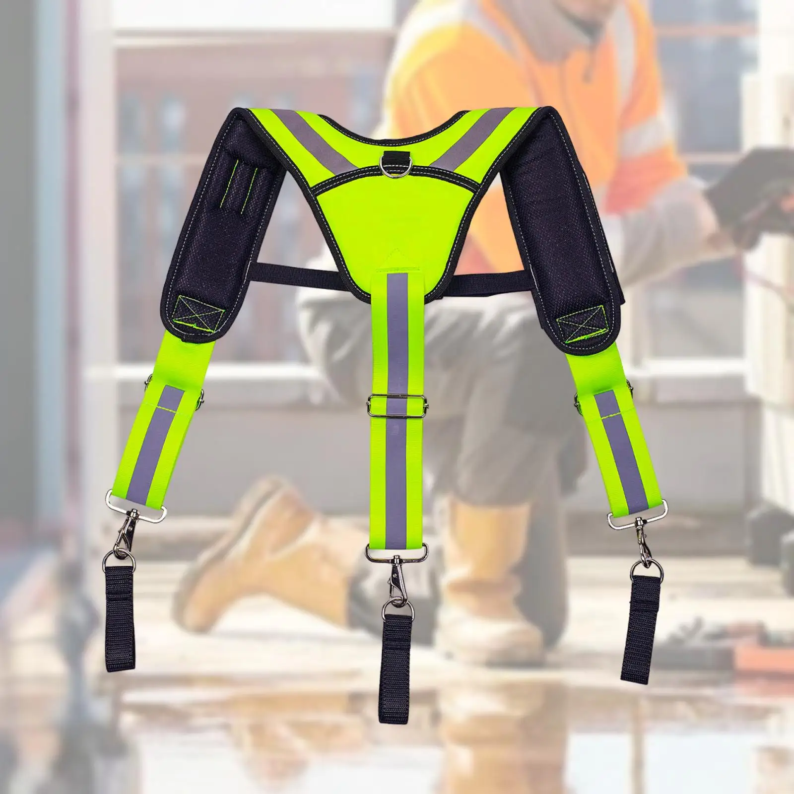 Tool Belt Suspender Wear Resistant Even Weight Distribution Pocket Design Reflective Tool Suspender for Repairmen Construction