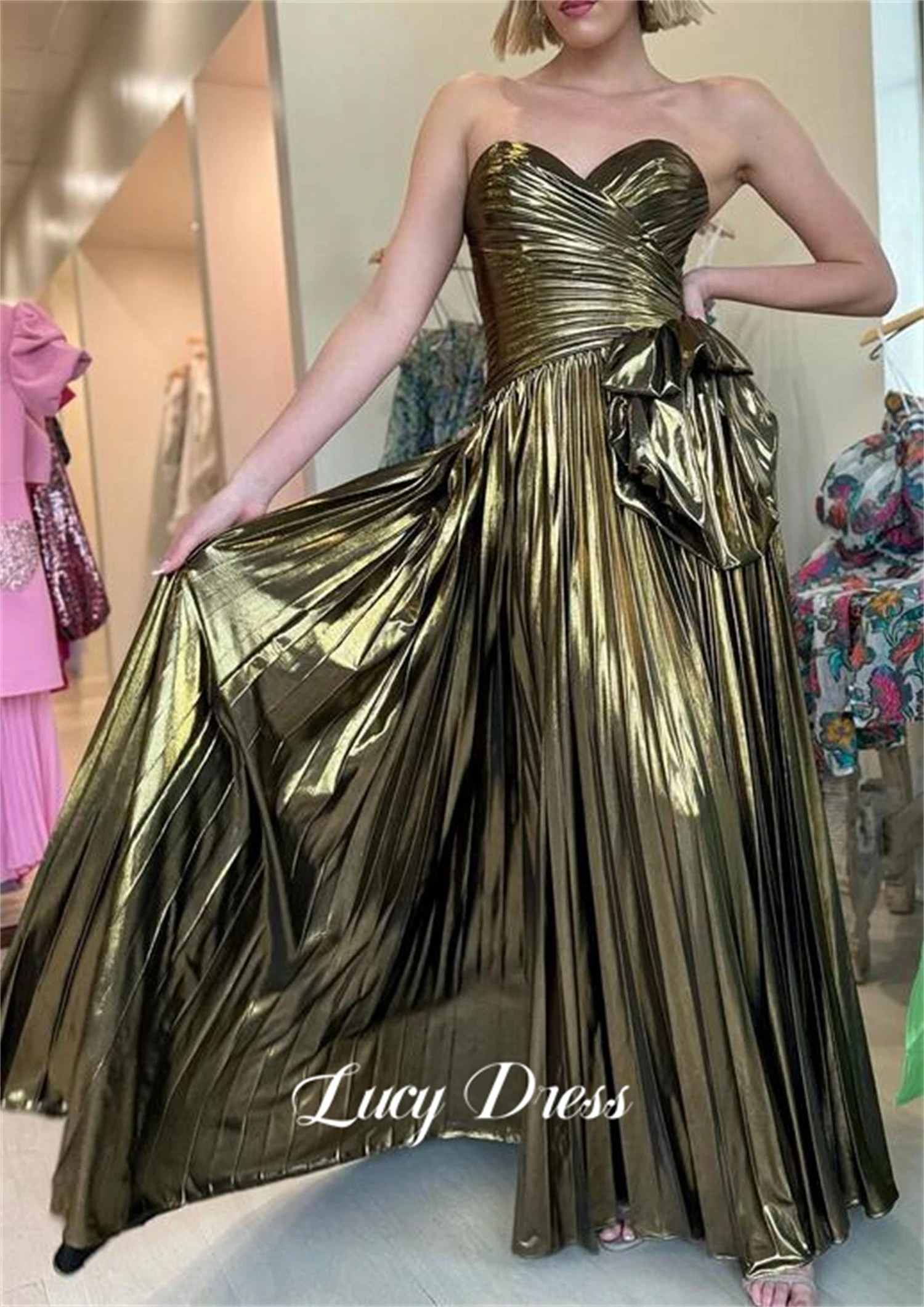 

Lucy Graduation Gown Prom Dress Party Shiny Fabric Line A Elegant Evening Dresses for Women Luxury Woman Wedding Customized