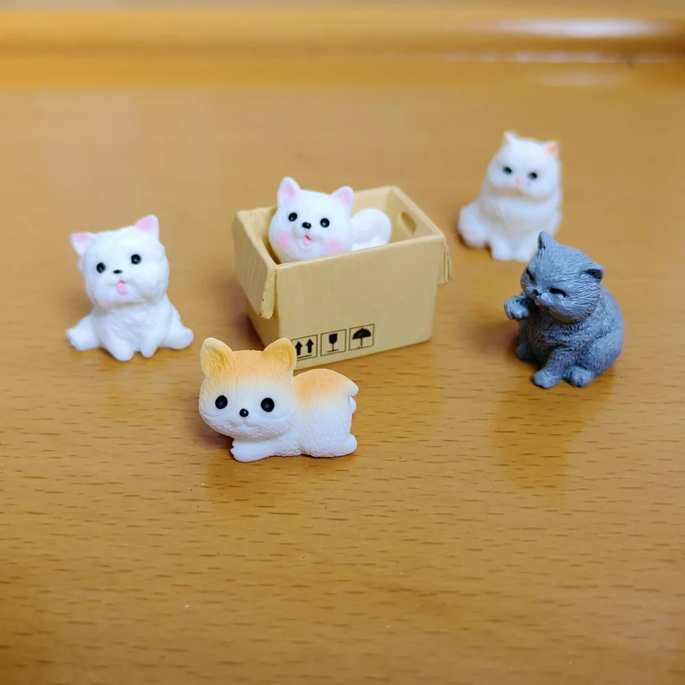 12pc Cute Mini Cat Small Dog Animal Decoration Resin Craft Miniature Figure Tiny for Bonsai Microlandscape Fairy Garden Decor