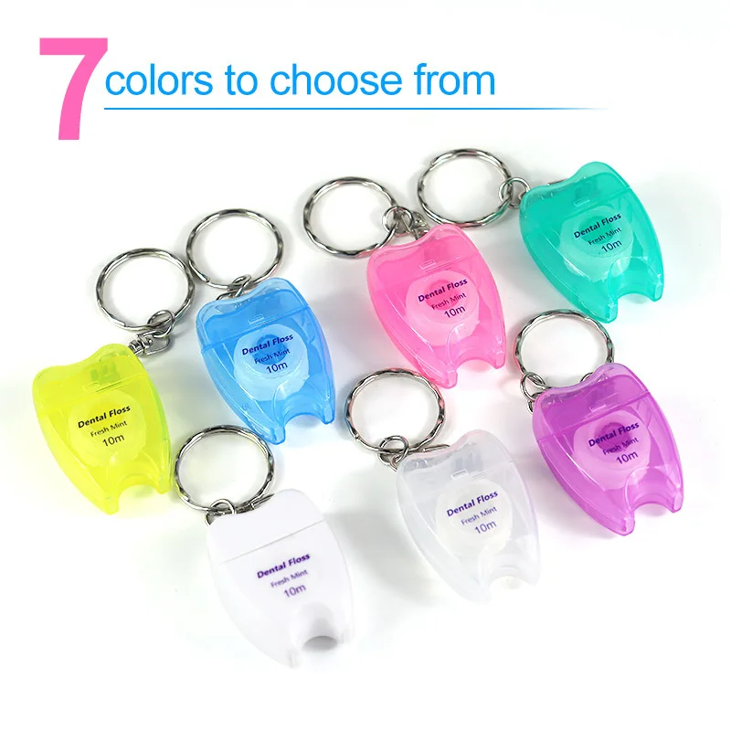 50pcs Dental Portable Dental Floss Keychain Nylon Wire Floss Roll Gum Teeth Clean Tooth Care Oral Hygiene Tool Dentist Gifts