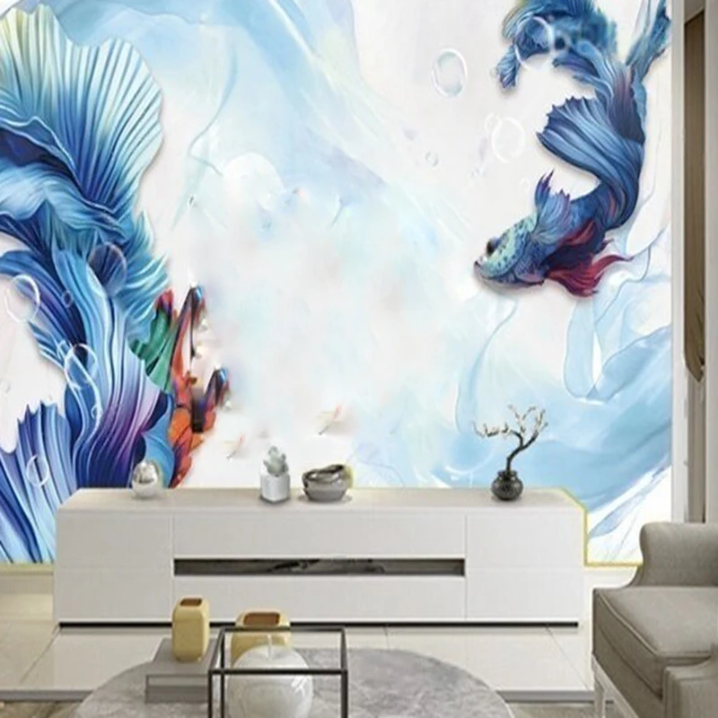 

MU8991 Modern 3D abstract blue guppy floor TV sofa bedroom background wall