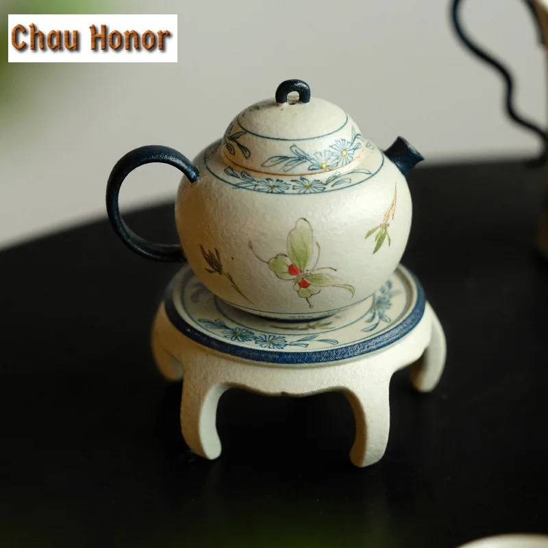 Blue And White Flint Red Teapot Cover Holder Hand Gold Drawing Butterfly Orchid Cover Frame Zisha Pot Bearing Base Tea Ceremony - view 4