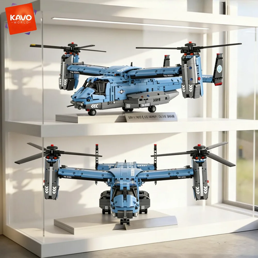 

KAVOWORLD 1486PCS Military V-22 Transport Aircraft Helicopter Building Blocks Set STEM Gift DIY Assembly Airplane Bricks Toys