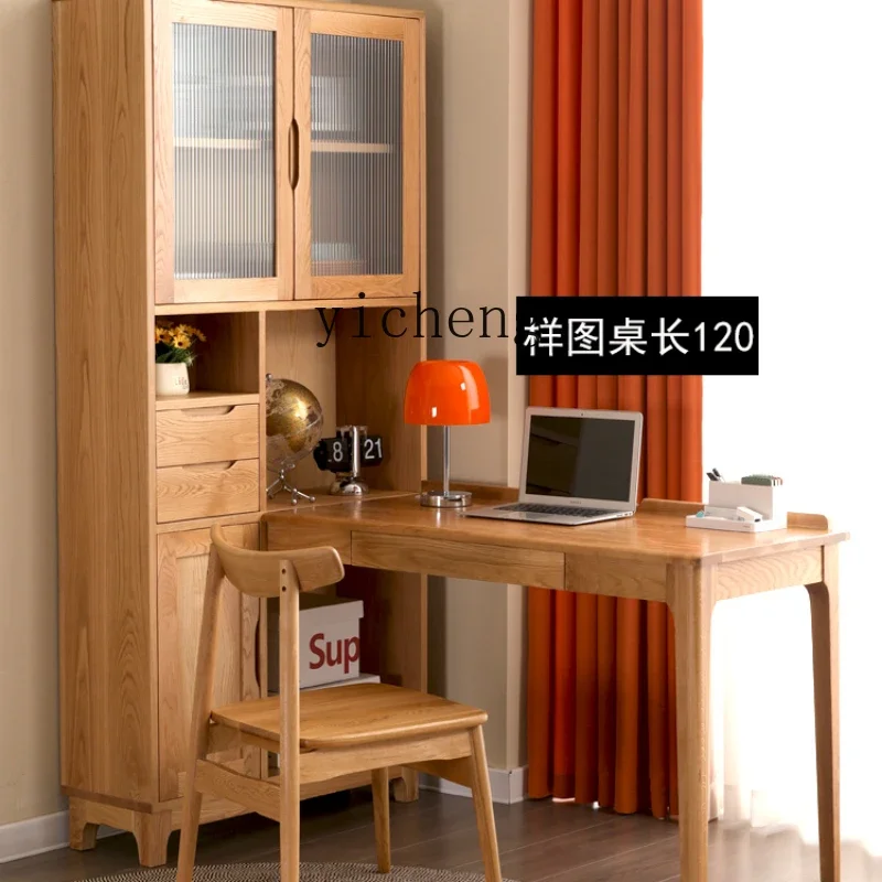 

ZF Solid Wood Desk Bookshelf Integrated Student Household Desk Corner Computer