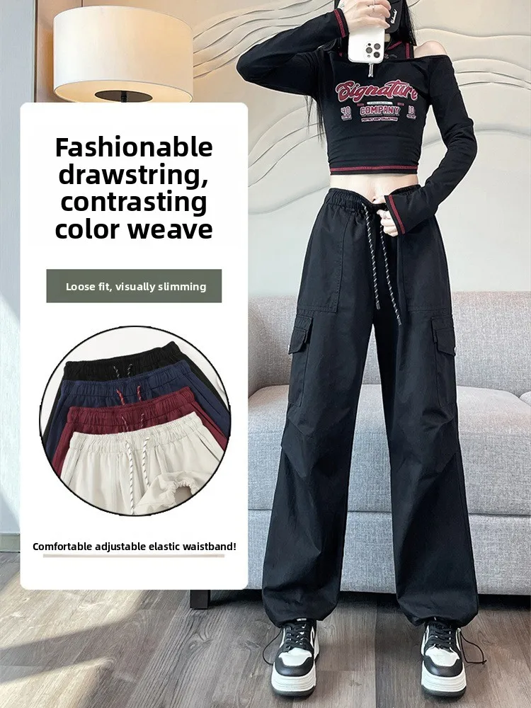 American Sle Fallschirmjäger-Arbeitshose für Damen, Herbst, Baumwolle, Eisseide, Qui Dry, Sporthose, lässige Hose mit weitem Bein