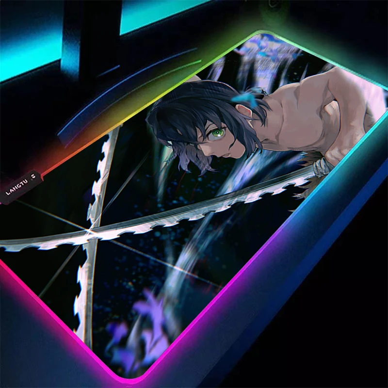 

RGB LED Mouse Pad D-demon Slayer Inosuke PC Accessories Extended Pad Anime Pattern Desk Mat Rubber Mousepad Office Gaming Mats