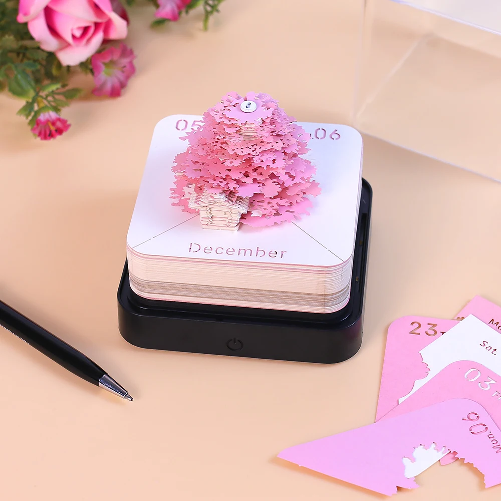 Omoshiroi Block 3D Notepad 3D Calendar 2024 Sakura Tree House 284Sheets Memo Pad Sticky Notes Paper Cute Notepads Christmas Gift