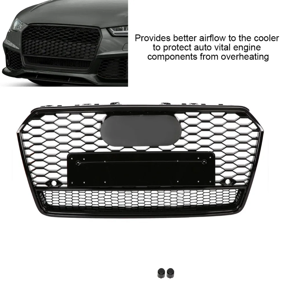 

For RS7 Style Front Sport Hex Mesh Honeycomb HoodGrill Gloss Black for Audi A7/S7 2016 2017 2018 2019 Car Accessories