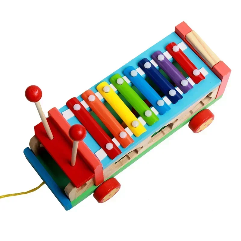 [Funny] Baby Cartoon Serinette Musical Instrument Animals Drag Hand Knock Piano Toy Kids Early Educational Wooden Toy kids gift