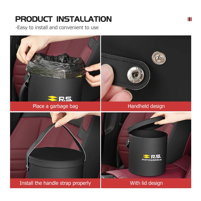 Car Trash Can With Lid Anti-Dirty Portable Storage Bucket For Renault RS Kadjar Captur Clio Megane 2 3 4 RS Koleos Logan - view 2