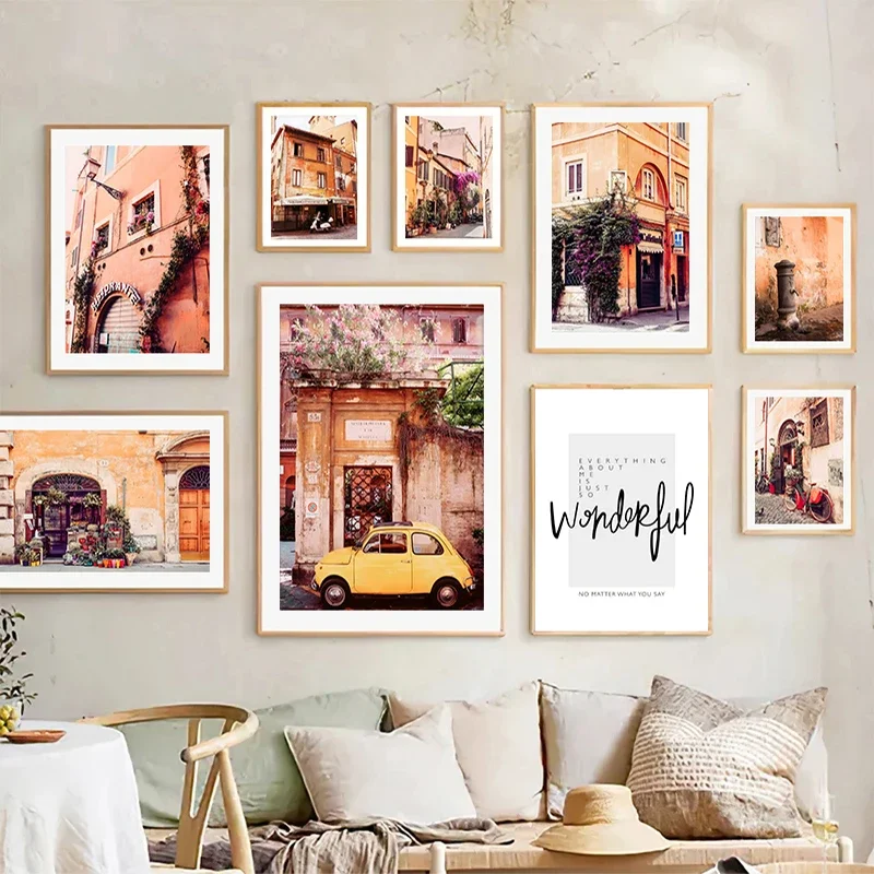Coffee Benches Vecchi Rome Alley Hostaria Flowers Posters Minimalist Print Canvas Painting Wall Art for Living Room Home Decor