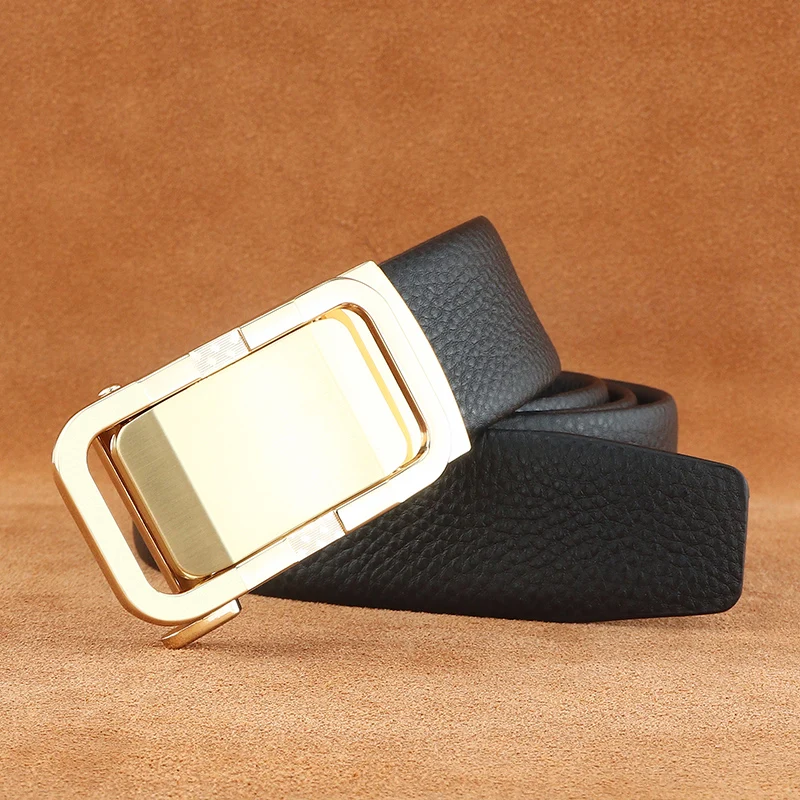 Cinto masculino clássico brilhante fivela automática designer de luxo alta qualidade couro genuíno jovens comércio cintura