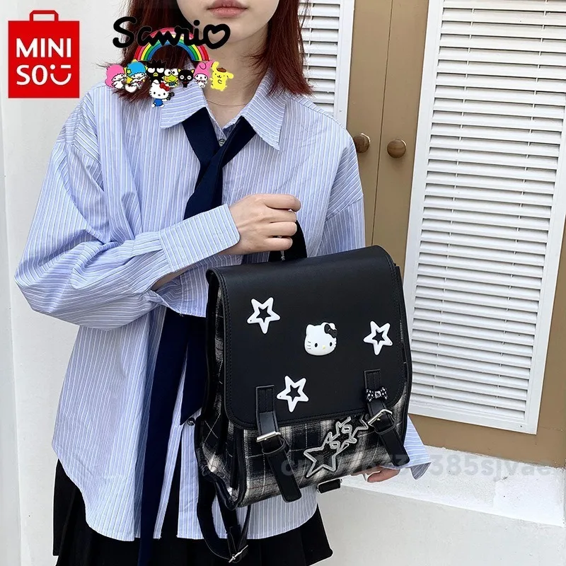 MINISO HelloKitty 2024 New Women's Backpack Fashionable High Quality Spicy Girl Backpack Black Versatile Girls School Bag