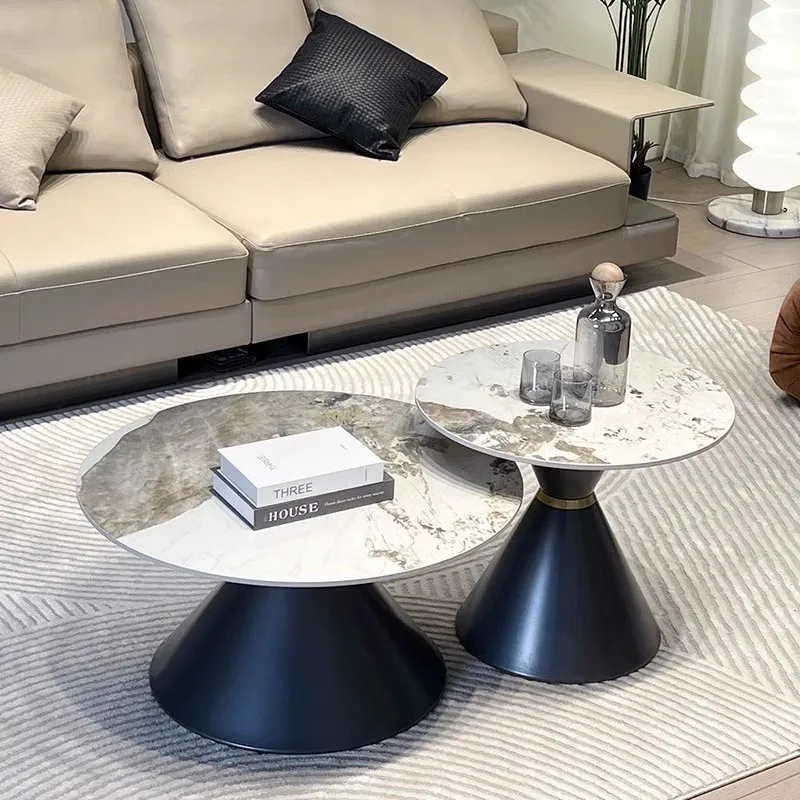 Circular Size Combination Coffee Table,  Rock Slab Coffee Table, Living Room, Household, Stainless Steel, Height, Height, Modern