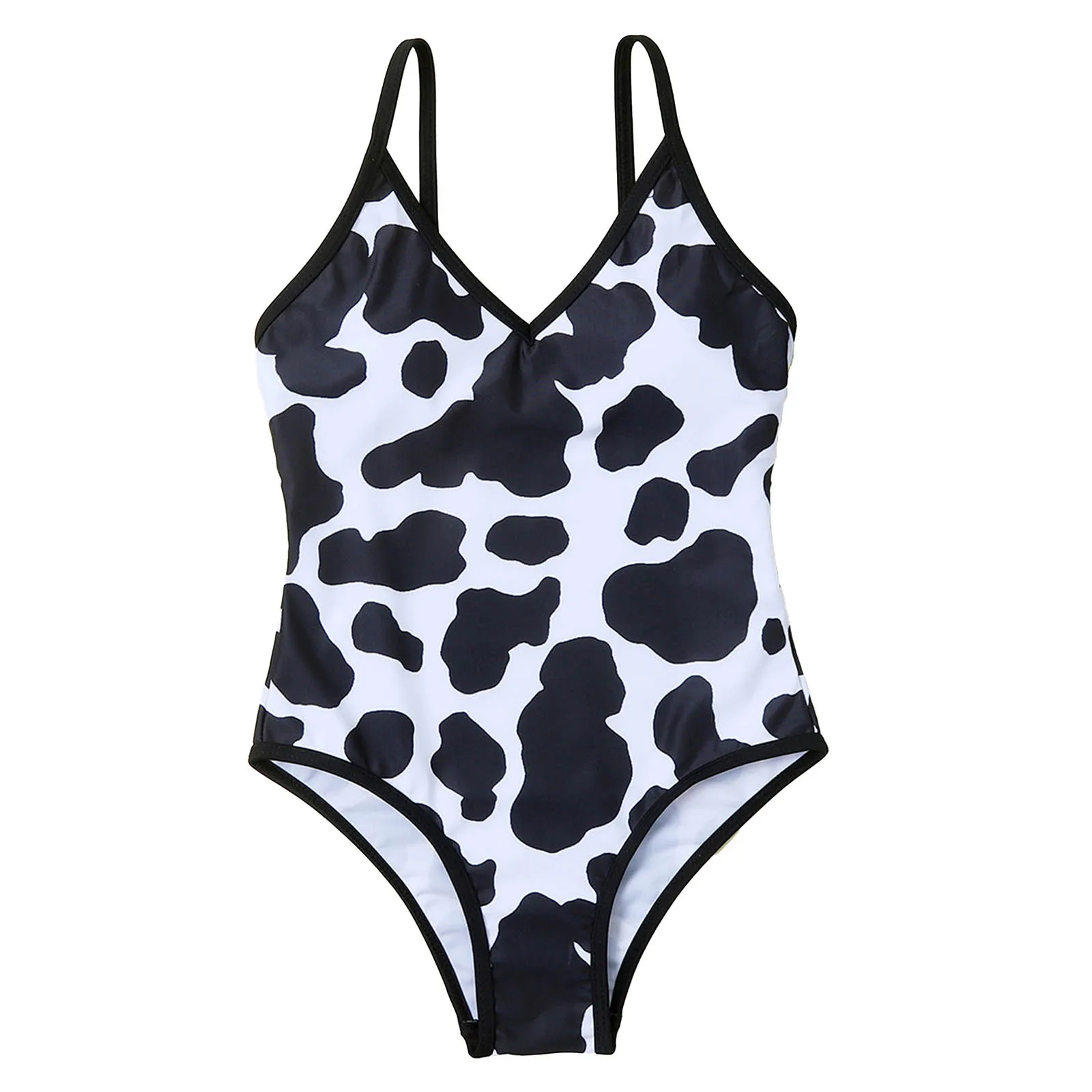 Kids Girls Swimsuit Sleeveless Cartoon Cow Print One Piece Swimming Jumpsuit Children Beach Swimwear Bathing Suit Bodysuit 5-12Y