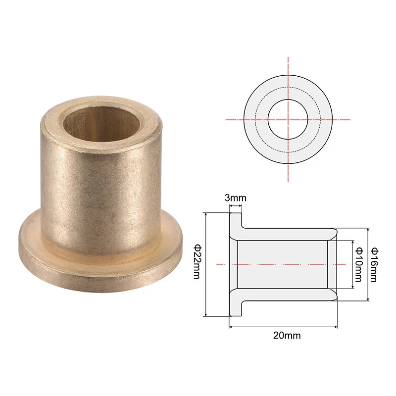 Uxcell 4pcs Inner 10mm Flange Sleeve Bearings 10x16x20mm Sintered Bronze Self-Lubricating Bushing