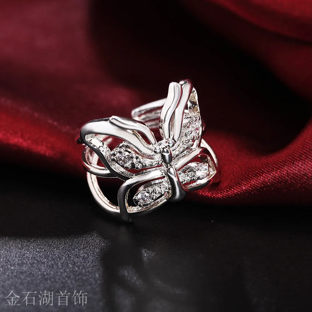 

Nnew 925 Sterling Silver Women Lady Cute Wedding Party Hot Gift Fashion Charm Crystal Hollow Butterfly Ring Sweet Style