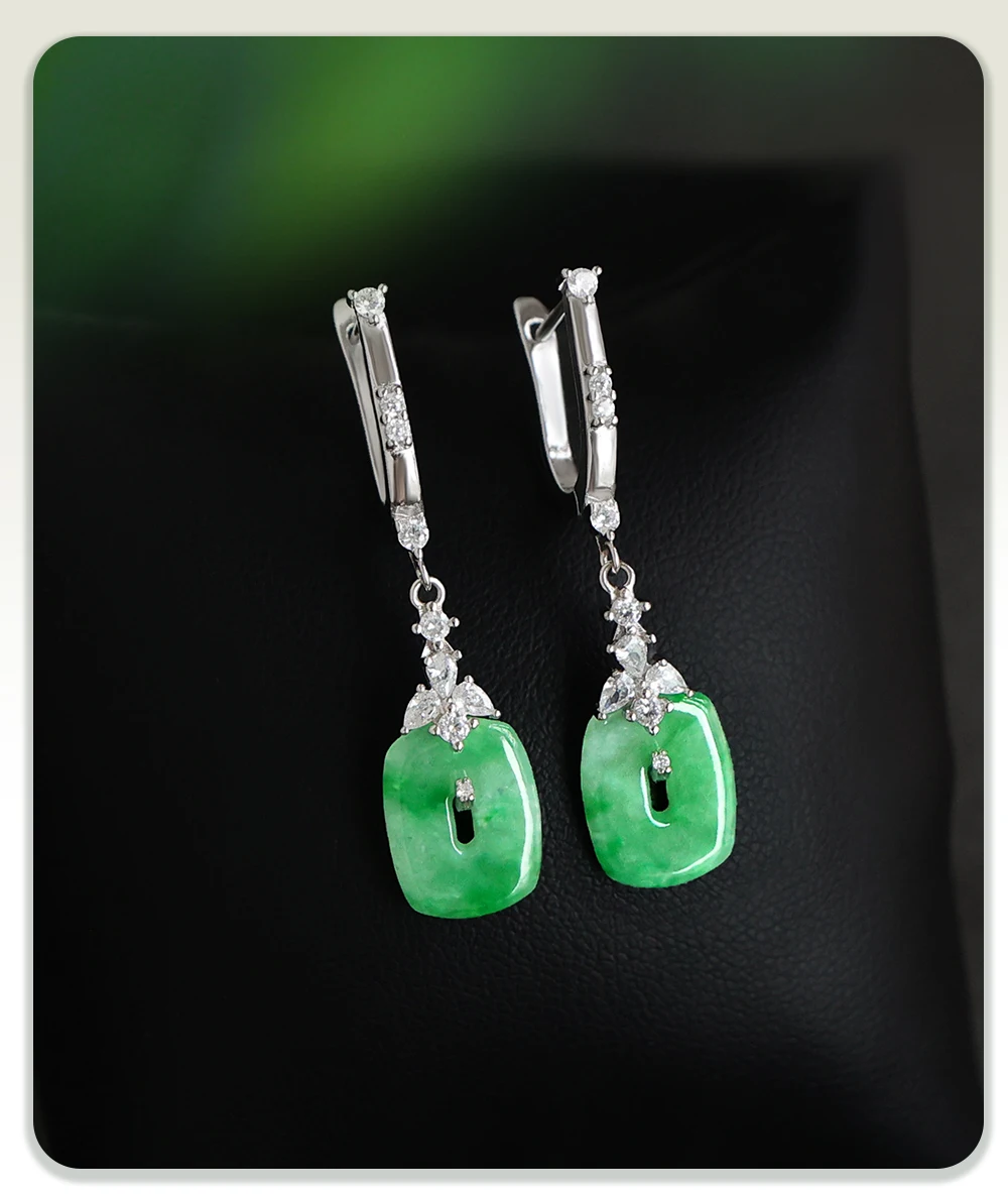 

S925 Серебряные классические серьги из жадеита с зелеными плавающими цветами Ян - класс A, зеленый драгоценный камень в китайском стиле, ювелирные изделия для ушей