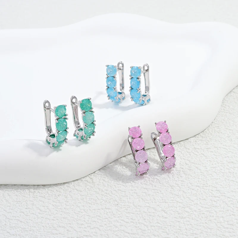 18K Gold-Plated Brass Candy Color CZ Vertical Huggie Earrings, Sweet Delicate Hoop Jewelry For Women Daily Wear:VE1828