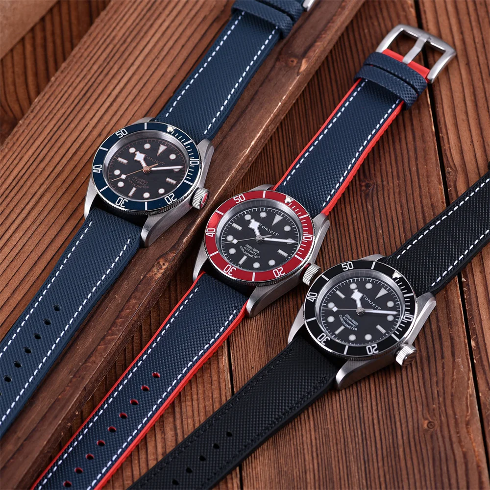 20 مللي متر 22 مللي متر تصميم جديد الهجين FKM حزام ساعة جلد فلورو المطاط حزام الساعات FPM الأشرطة الناعمة لكل ماركة ساعات مقاومة للماء