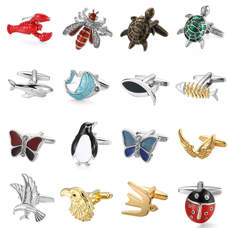 Men\'s French shirt cufflinks copper material animal fish bird turtle butterfly penguin bee shaped fashion French cuffbutton