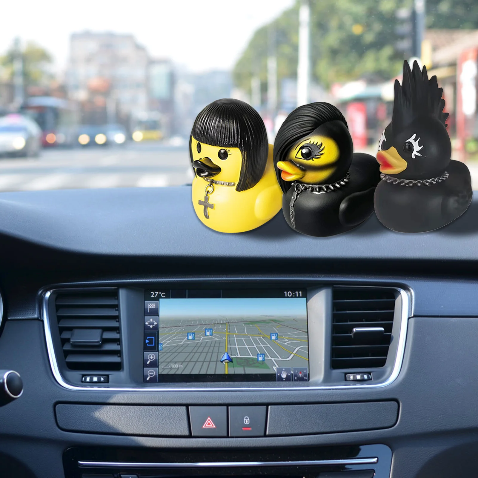 Cartoon Duck Car Interior Decoration Gothic Style Unique Dark Rubber Ducks Suitable for Home Office Table