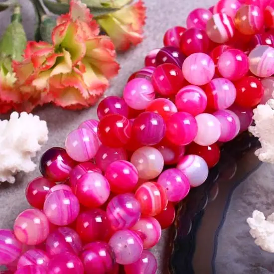 

10mm Rose Color Agates Stone Round Ball Beads Loose Bead Jewelry Accessories For Women Making DIY Bracelet 15.5" SELL