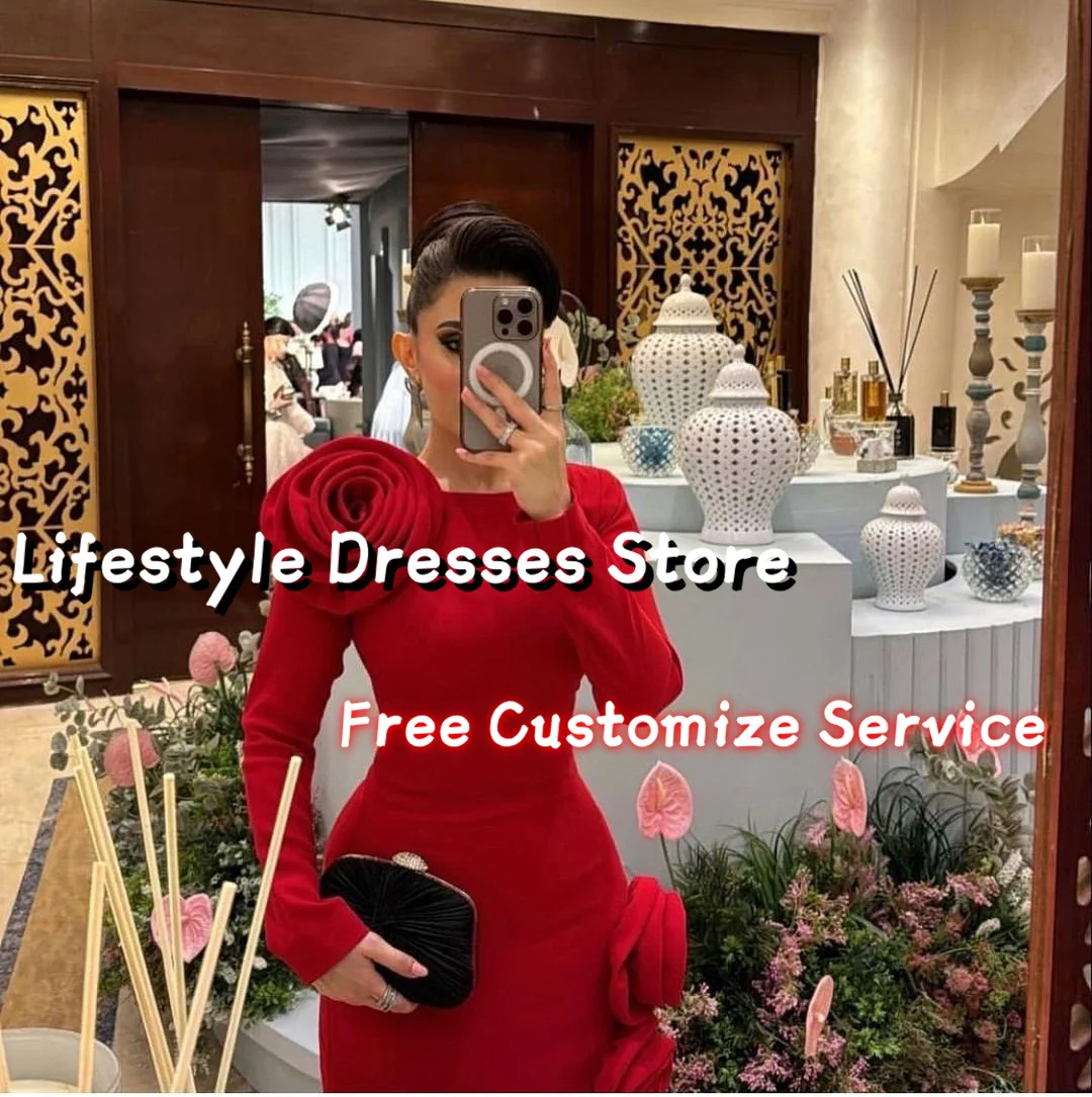 Customized Red Crepe Exquisite Evening Dresses 2024 Long Sleeves Side Slit Wedding Guest Party Gown vestidos de festa