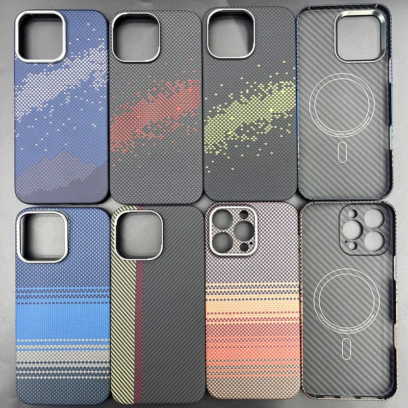 

Magnetic Case for iPhone 16 PM Aram Carbon Fabric Aramid for iPhone 16 Pro Wireless Charging Cover