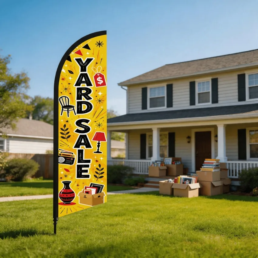 Yard Feather Flag 6.5FT Polyester Outdoor Advertising Banner for Home Community Market Stall Promotion