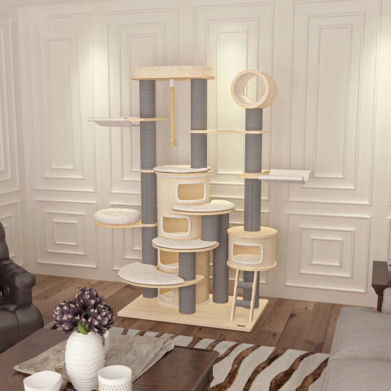 HC Cat Climbing Frame Luxury Super Large Imported Solid Wood Cat Villa Furniture & Scratching Posts