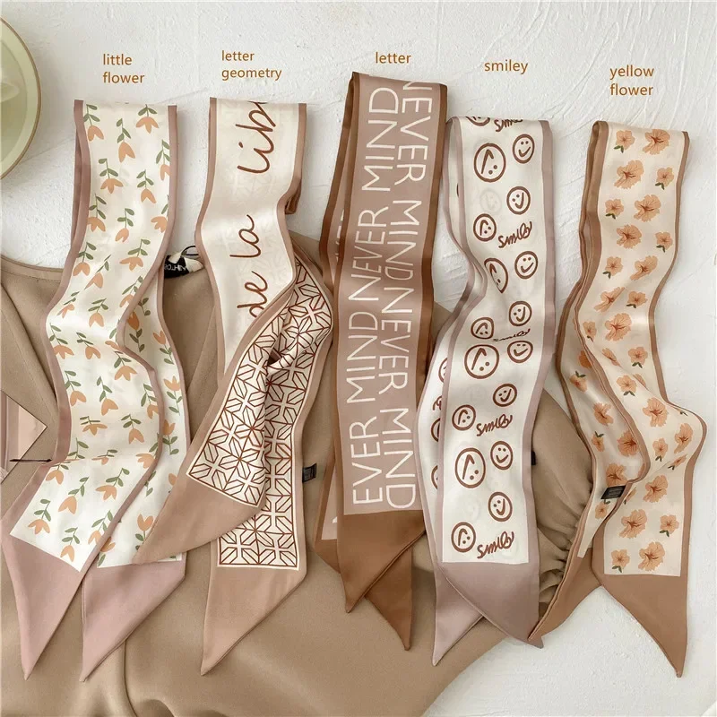 High-Grade Khaki Nude Color Series Silk Scarf Hair Band Ribbon Tied-up Hair Long Bow Vintage Satin Ribbon Hair Accessories