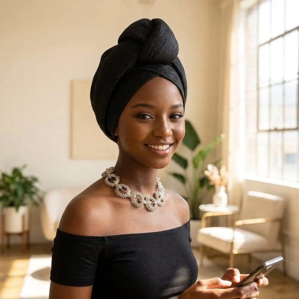 Shiny African Gele Headwrap Polyester Front Knot Nigerian Yoruba Turban Traditional Style Multicolor Options Elegant Headpiece