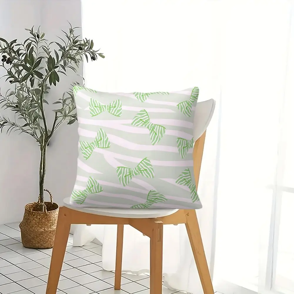 Cute Green Bowknot Print Throw Pillow Digital Printed Soft Cushion Accent Pillow 45x45cm For Sofa Bedroom Home Decor Gift