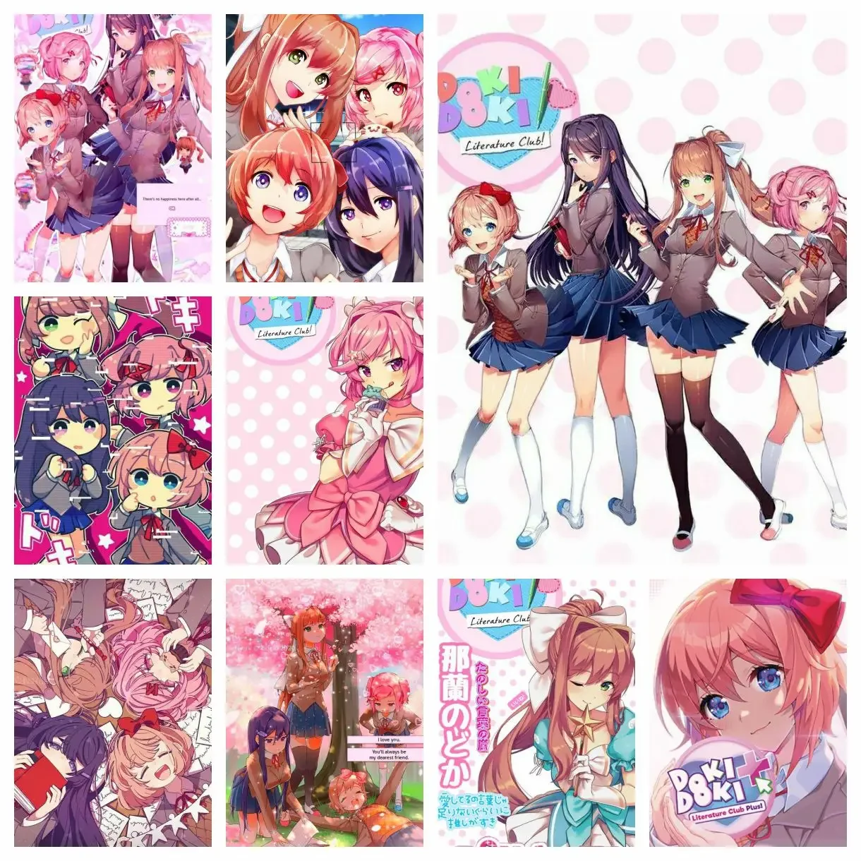 Doki Doki Literature Club - Juego de pintura de diamantes 5D DIY, cuadrado y redondo, para decoración estética del hogar, sala de estar, dormitorio, bar