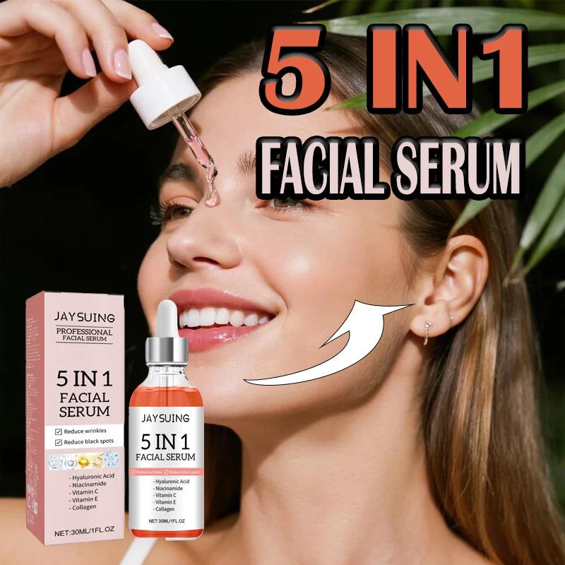 

Jaysuing Hyaluronic Acid Vitamin C Fusion Serum 5 In 1 Moisture Clarity Brightening Anti-Aging Shrink Pores Serum Skin Care 30ml