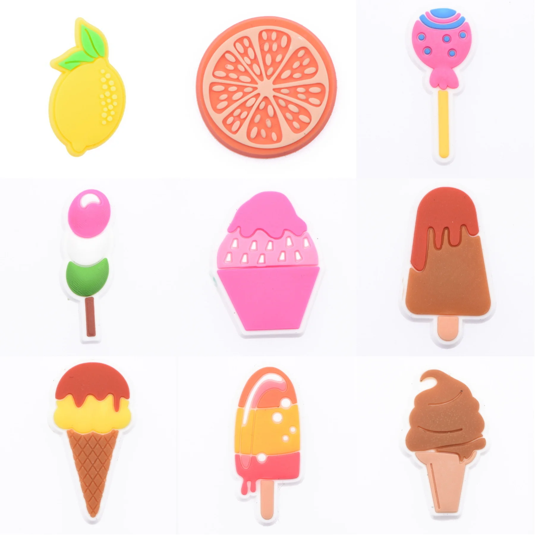 Dijes de zapatos de jugo de helado Kawaii de dibujos animados, pastel de flores de colores, decoraciones de zapatos de Castillo de playa, lindos encantos de zueco de verano, regalo para niños