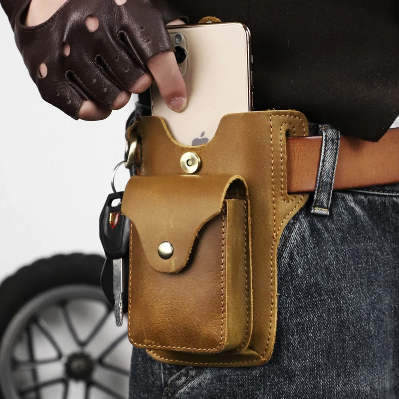 New Style Genuine Leather Waist Bag Can Be Used For 6.7 Inch Mobile Phone Carrying Cigarette Case Outdoor Bag