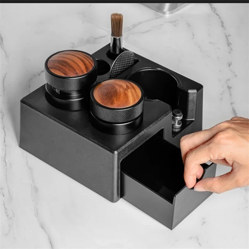 

JUSTINLAU 51-58mm ABS Coffee Machine Handle Holder Drawer Type Coffee Powder Pressing Seat Black Coffee Storage Powder Holder