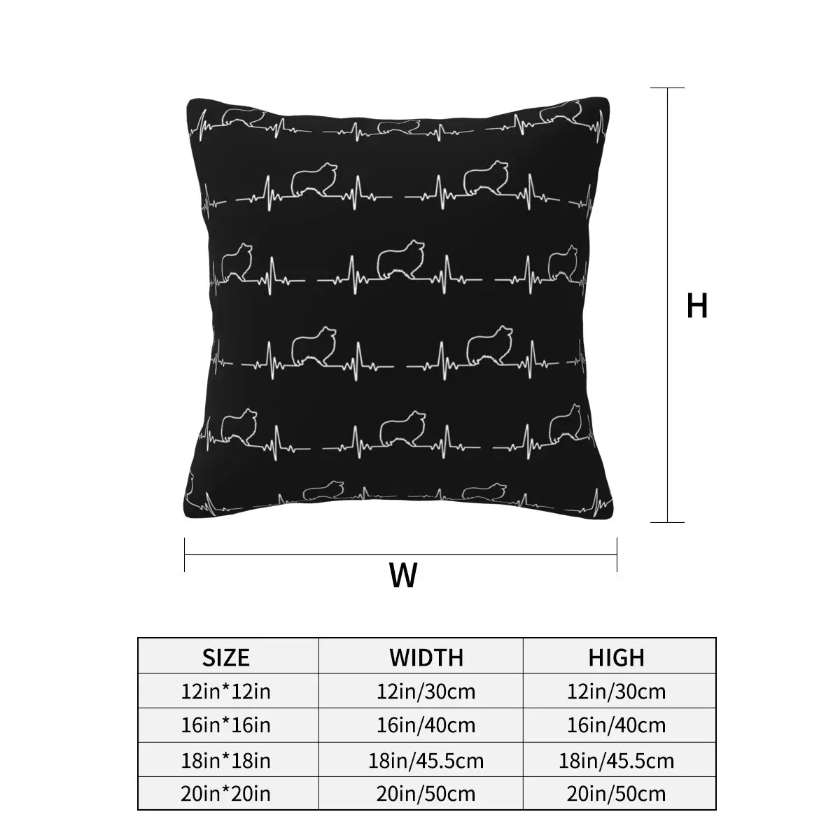 Minimalist Heartbeat Shetland Sheepdog Square Pillowcase Cushion Cover Pillow Case Throw Pillow Cover for Home Bedroom Car