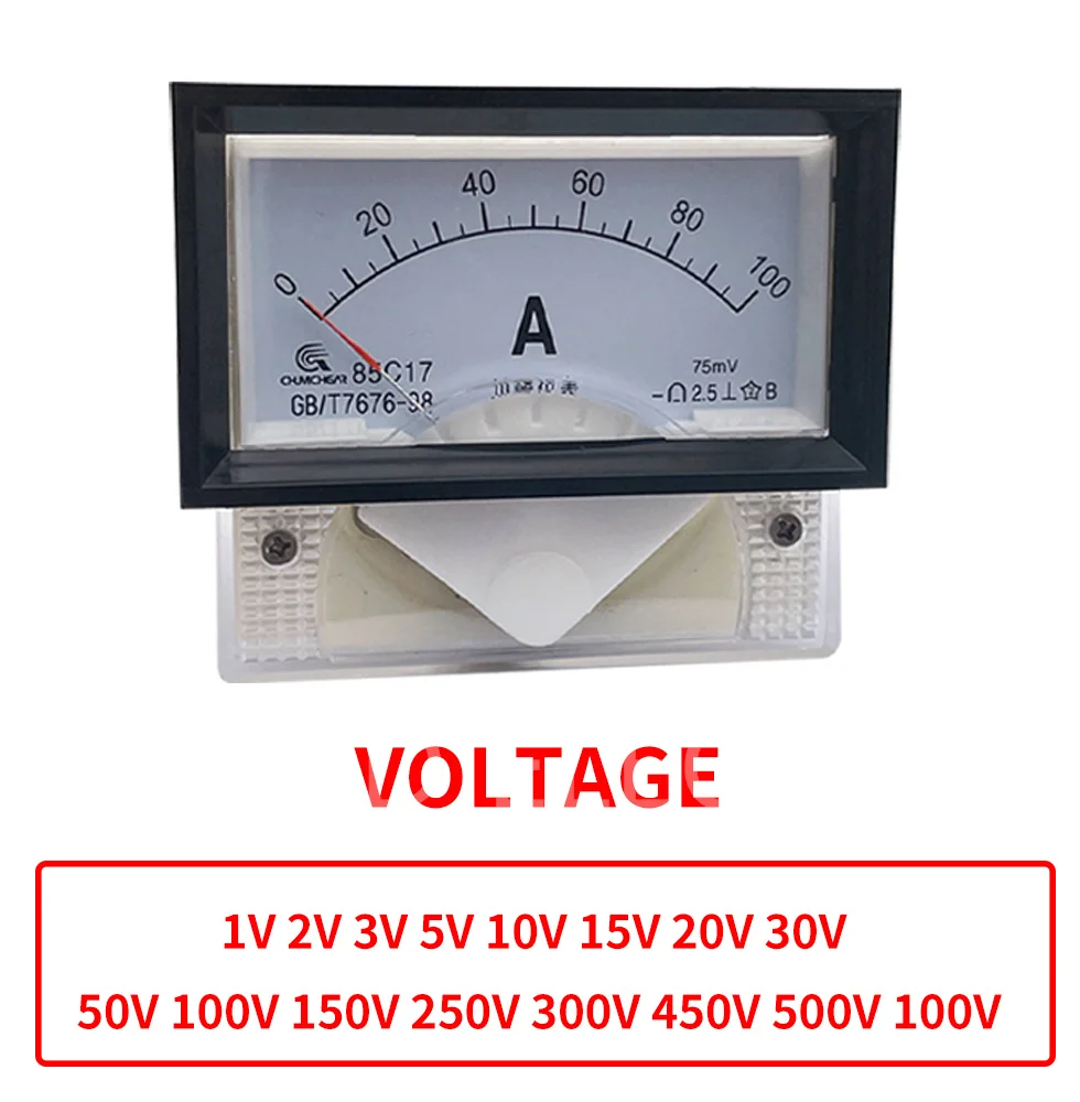 85C17 Analog Current Panel Meter Ammeter for Circuit Testing Ampere Tester GaugeDC 1A 2A 3A 5A 10A 15A 20A 30A 50A 75A 100A