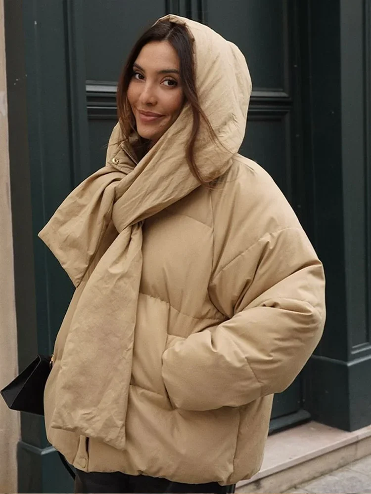 

Female Outwear Coffee Hooded Coat Long Sleeve Pocket Thick Coat Casual Warm Short Coats 2024 New Lady Winter Commuter Outerwear