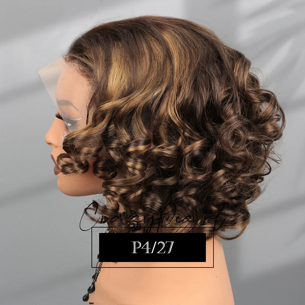 Burgundy 99J 13X4 Transparent Lace Frontal Loose Bouncy Wave Wavy Curly Human Hair Wig for Black Women Short Human Hair Wigs image 3