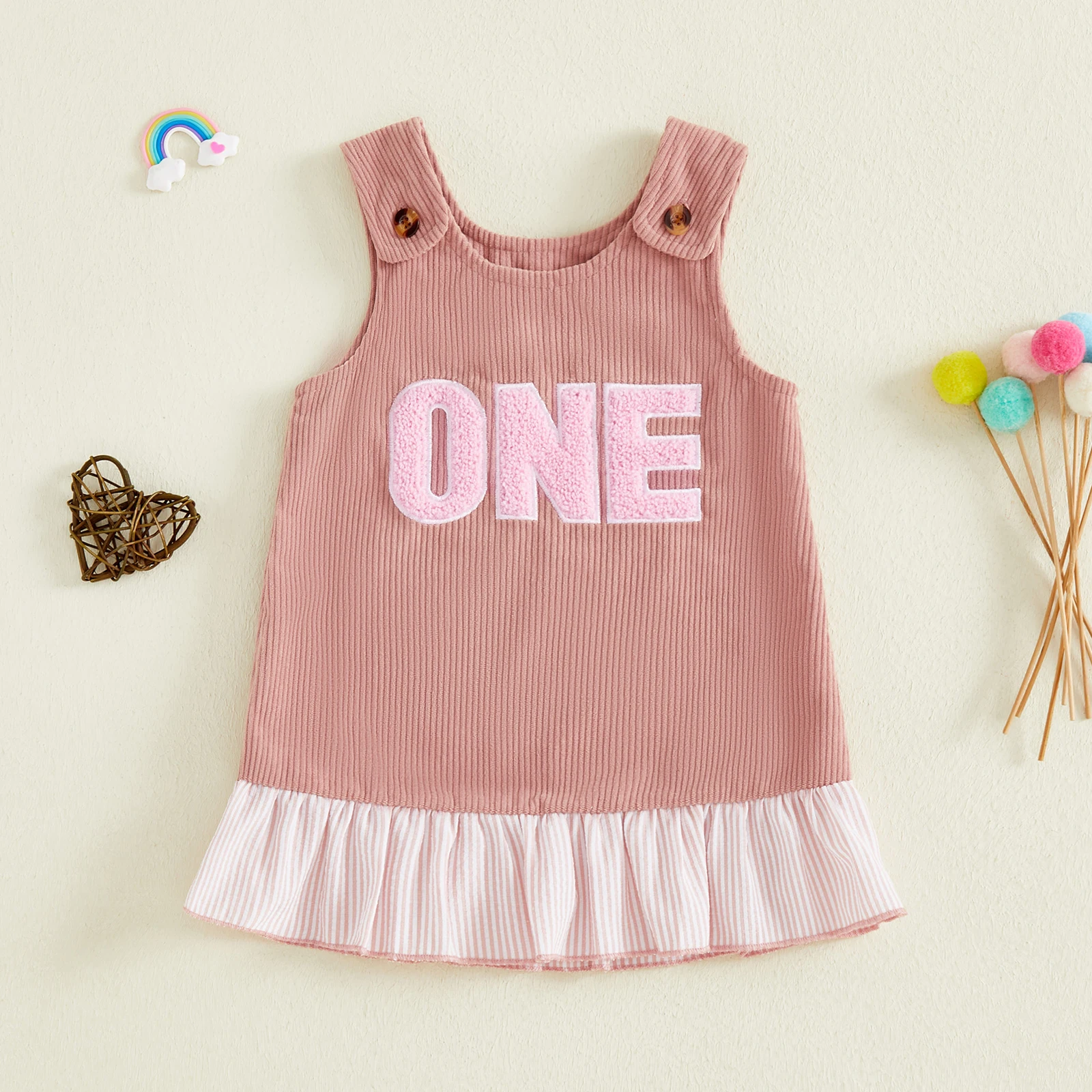

Toddler Baby Girls Summer Suspender Dress Fashionable Sleeveless Round Neck Letter Embroidery Ruffled Hem Dress