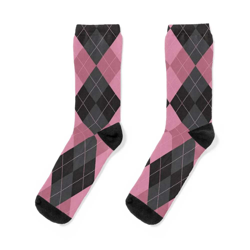 Black and Purple Geometric Argyle Plaid Gingham Diamond Pattern Socks