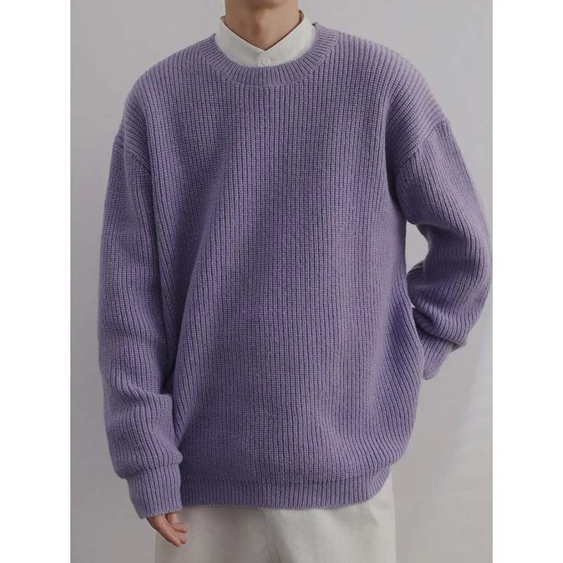 

Мужской свитер American Sle однотонный с круглым вырезом и разрезом, осенне-зимний, в стиле INS, вязаный, для пар, в стиле Hong Kong Sle