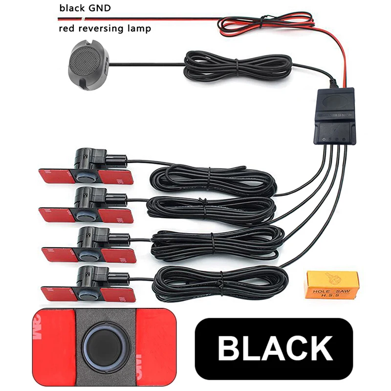 Car Parking Sensor Assistant Park tronics 4 Black/Silver/White 16 mm Flat Sensors Reverse Radar Sound Buzzer Alarm Sound